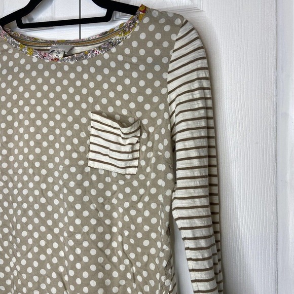 Postmark Anthropologie Mixed Print T-shirt Size XS Beige Ivory Polka Dot Stripe - Picture 2 of 11